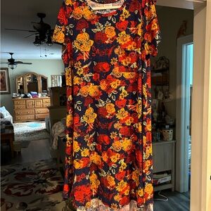 LuLaRoe Blue and Yellow Floral Midi Dress